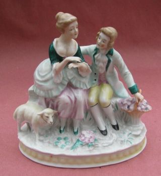 Vintage German Porcelain Figurine Victorian Courting Couple with Lamb 2