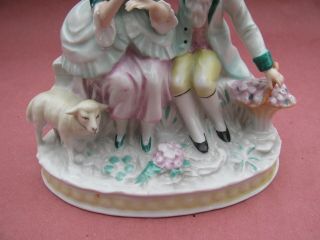 Vintage German Porcelain Figurine Victorian Courting Couple with Lamb 3