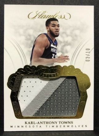 Karl - Anthony Towns 2017 - 18 Flawless Patches Gold Jumbo Gu Patch Ssp 03/10 Rare