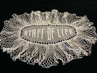 Antique Filet Crochet Lace Doily Staff Of Life Bread 11x18 White