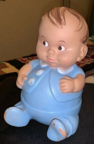 Vintage Uneeda Plumpees 1967 Blue Boy Doll Rubber Squeak Toy Collectible