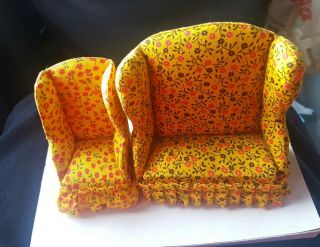 Vintage Doll House Couch,  And Matching Chair.  The Little Mouse Factory