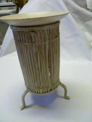 Antiqued White Wood and Metal Candle Holder 8 inches 3