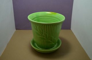 Antique Art Pottery Planter Shawnee Usa 465 Green Ribbed Outer Surface