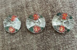 Antique Glass Buttons Set Of 3 Floral