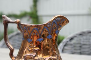 Large Victorian Hand Painted Copper Lusterware Pitcher 19th Century 2