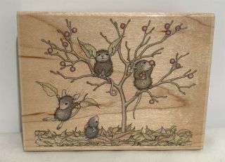 House Mouse Fall Time Fun Autumn Mice Tree Leaves Wood Rubber Stamp Rare