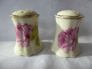 Vintage O & E.  G.  Royal Austria Porcelain Salt & Pepper Shakers Pink Rose Floral