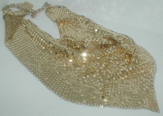 Vintage Whiting Davis Rare Gold Mesh Scarf Necklace 1970s Couture Sexy