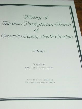 History of Fairview Presbyterian Church Greenville County,  South Carolina RARE 2