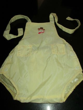 Vintage Baby Or Doll Clothes Overalls With Cowboy And Attcahed Plastic Pants