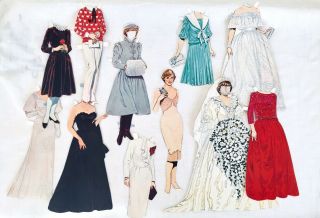 Vintage 1985 Princess Diana Fashion Paper Doll,  Tierney 14 Outfits,  1 Diana Doll