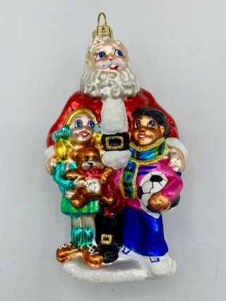 Rare Vintage Radko Santa With 2 Kids - 1 White & 1 African American - Euc