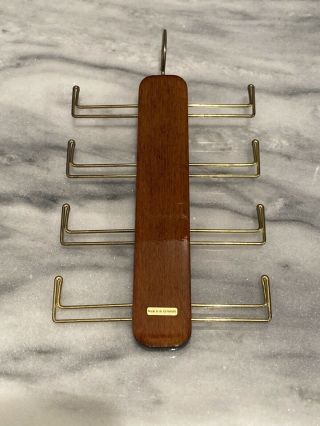 Vintage Wooden Tie Rack Holder Belt Hanger Gold Brass Made West Germany Rare