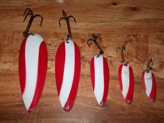 Vintage Red W/ White Stripe Spoon Fishing Lures Variety Sizes