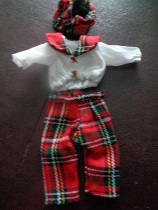 Vintage 3 Piece Boy Doll Outfit Red Plaid Hat Pants Shirt
