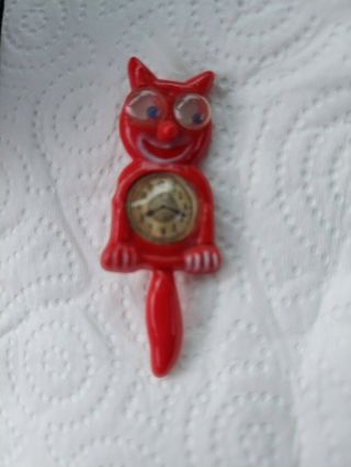 Very Rare Vintage Antique Felix The Cat Clock Pin Jiggly Eyes