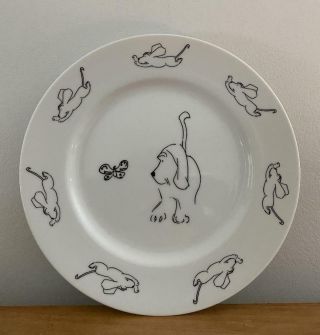 Rare James Thurber Porcelain Dog With Butterfly Basset Hound 8 " Decorative Plate