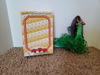 Authentic Vtg 7 " Marin Chiclana Spanish Flamenco Dancer Doll Green Dress