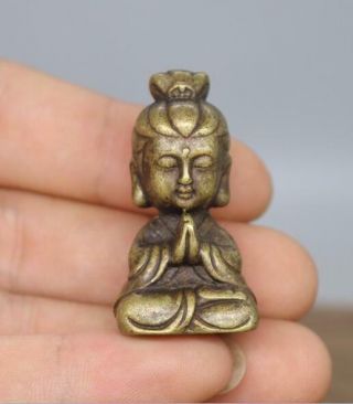 Chinese Buddha Folk Pure Copper Brass Bronz Guanyin Bodhisattva Small Statue