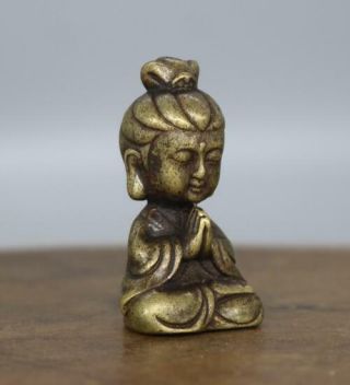 Chinese Buddha Folk Pure Copper Brass Bronz Guanyin Bodhisattva Small Statue 2