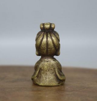 Chinese Buddha Folk Pure Copper Brass Bronz Guanyin Bodhisattva Small Statue 3