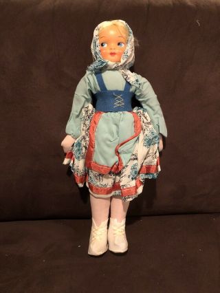 Vintage Poland Doll 13.  5” Cloth Body Composition Mask Face Blond
