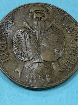 Rare 1851 Swiss Canton Of Geneva Shooting Federal Token / Medal