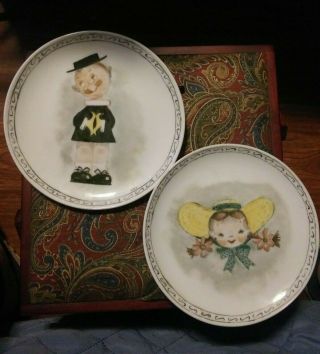Vintage Boy And Girl Hand Painted Plates Signed L.  B.  S.