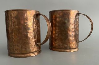 Antique Primitive Hand Made Hammered Copper Mugs Cups