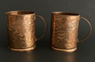Antique Primitive Hand Made Hammered Copper Mugs Cups 2