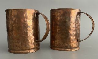 Antique Primitive Hand Made Hammered Copper Mugs Cups 3