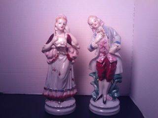 Vtg Antique Pair Porcelain Figurines Victorian Man And Woman Gold Trimmer Japan
