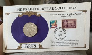 1935 Peace Silver Dollar - U S Postal Commemorative Stamp Set,  Rare 3c Stamp