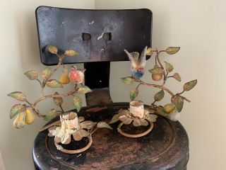 Antique Cast Iron Candle Holder With Bird & Pears