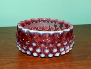 Rare Fenton Cranberry Art Glass Opalescent Hobnail Candy Dish 5 " Bowl