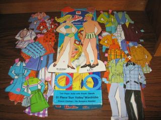 Vtg Whitman Sun Valley Barbie And Ken Paper Dolls With Clothing Accessories 1974