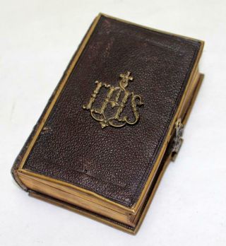 Rare Imprimatur 1864 German Bible W/ Brass Trimmed Front & Back Covers