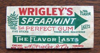 Vintage Antique Wrigleys Spearmint Chewing Gum Wrapper United Profit Sharing