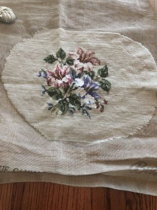 Vintage Bucilla Antique Canvas Mostly Completed Floral Needlepoint