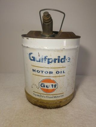 Rare Vintage Gulf Gulfpride Motor Oil Can 5 - Gallon