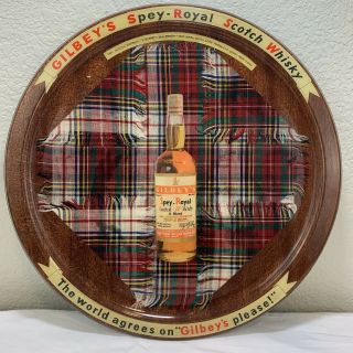 Rare Vintage Mahoganite Wood Tray Gilbey’s Scotch Whiskey Advertising Spey Royal