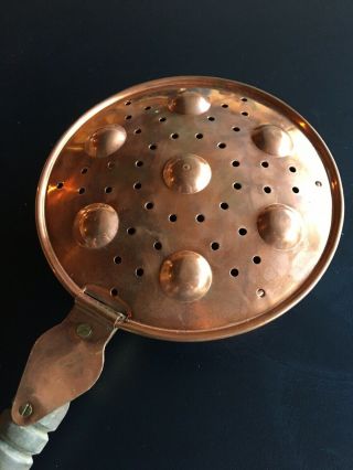 Antique Hammered Copper and Wood Bed Warmer with Turned Wood Handle 2
