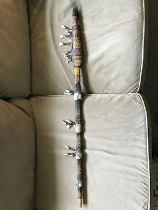 Antique African Sword With Curved Blade And Wood Scabbard,  Teeth/hair Decorated