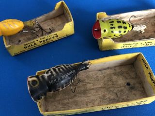 Vintage Fred Arbogast Hula Popper Fishing Lures (3) W/ Boxes