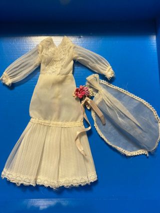 Vintage Barbie Doll Clone Clothes Wedding Gown White Veil N Bouquet