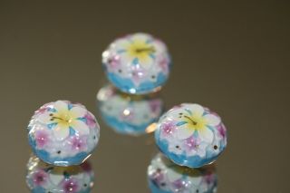 Stunning Vintage Antique 70 To 100 Years Old 3 Floral Painted Porcelain Beads