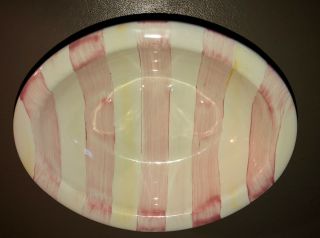 Mackenzie Childs Bathing Hut Pink White Stripe Enamel Soap Dish RARE/retired 2
