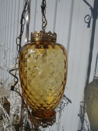 Rare Vintage Mid - Century Amber Hanging Single Light,  Hollywood Regency,  Fancy