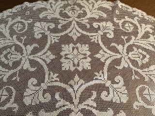 Antique Vtg Filet Crochet Lace Doily Ecru / Ivory Large Oval 21.  5 x 14.  5 2